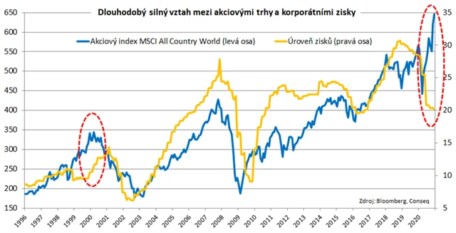 Ceny akcií a zisky firem