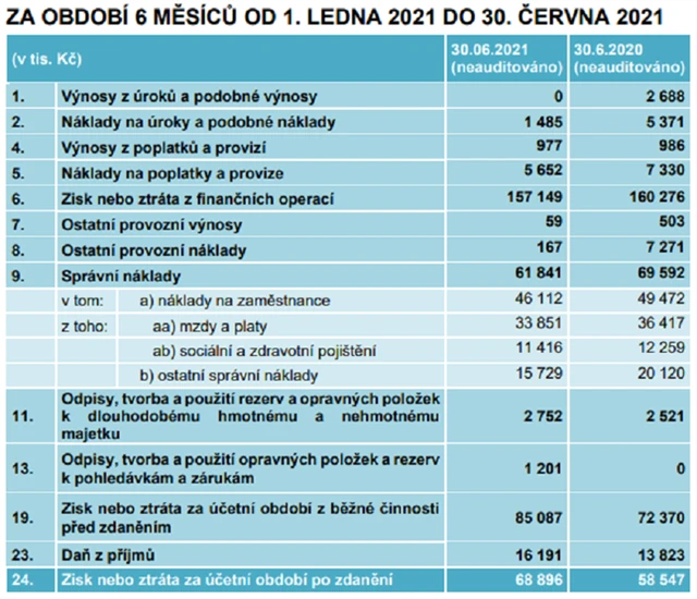 SAB Finance - výsledky za 1H2021, zdroj: SAB Finance