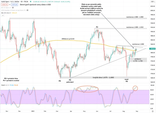 Zlato graf denní v USD