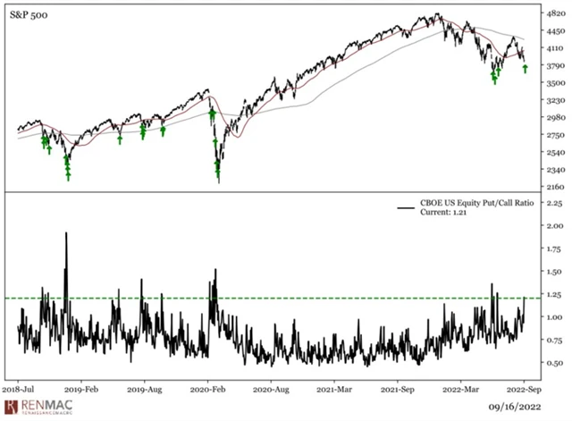 S&P 500 a poměr put a call opcí