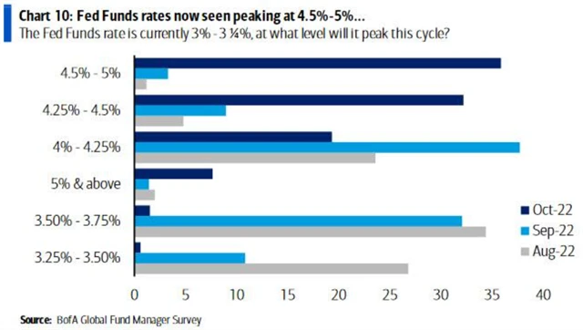Manažeři očekávají vrchol sazeb Fedu mezi 4,5 a 5 procenty