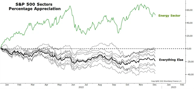 S&P 500 - o sektorovém vítězi roku 2022 je prakticky rozhodnuto
