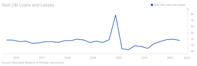 Reálný meziroční vývoj půjček a úvěrů v USA