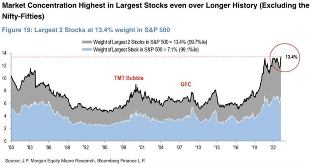 S&P 500 - koncentrace v největších akciích je výrazná i v dlouhodobém horizontu