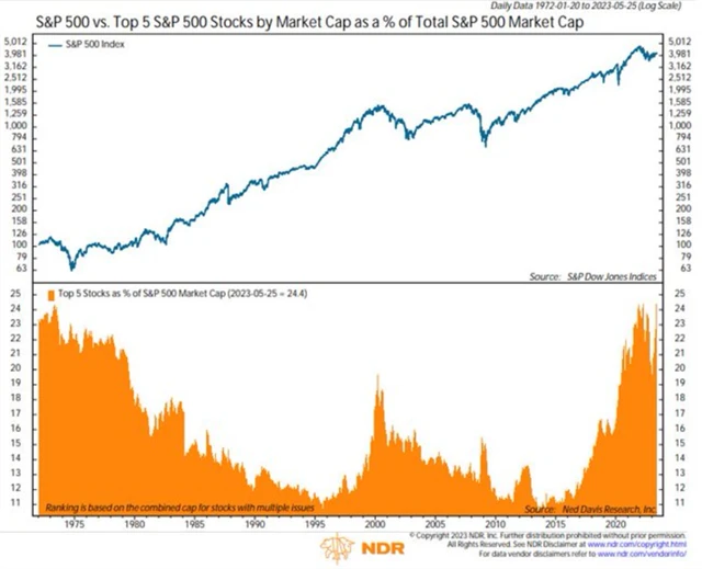 S&P 500 - podíl tržní kapitalizace 5 největších titulů
