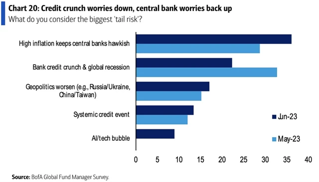 Největší okrajová rizika - vysoká inflace povede k delšímu období jestřábích centrálních bank