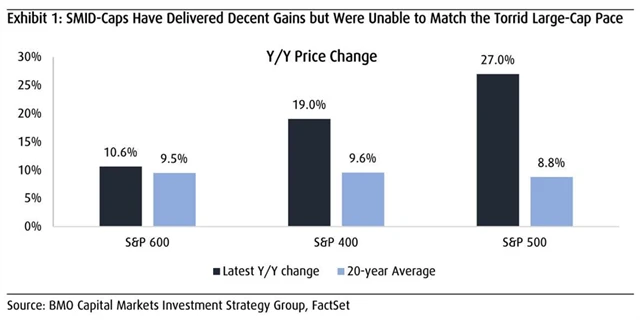 S&P 400, S&P 500, S&P 600 - roční výkonnost