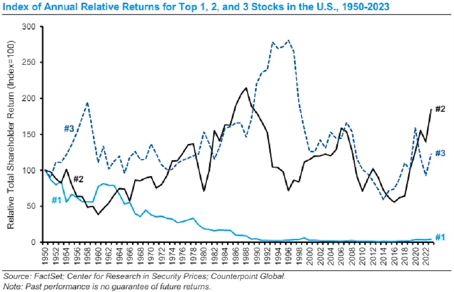 USA - relativní výkonnost "největších" amerických akcií proti S&P 500
