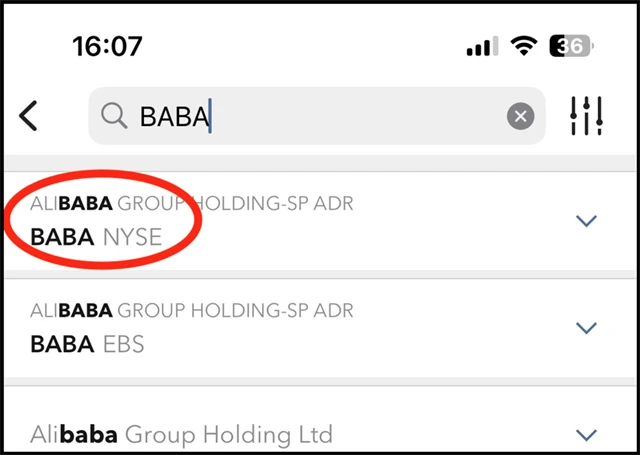 1 Vyhledání akcie BABA