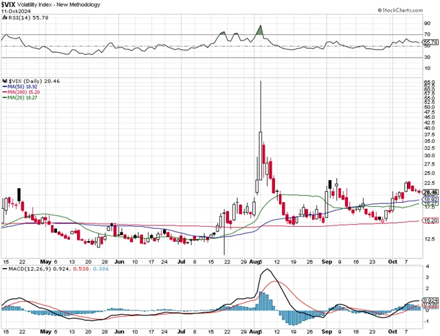 VIX - technická analýza (11. 10. 2024, půlroční vývoj)