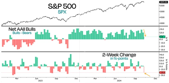 S&P 500 a vývoj podílu býků mezi americkými individuálními investory