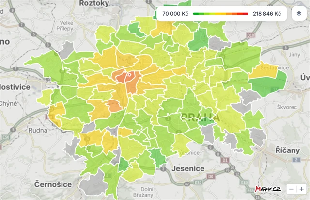 Průměrné prodejní ceny bytů v Praze podle serveru Sreality.cz