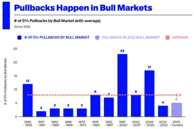 S&P 500 - pullbacky během býčích trendů