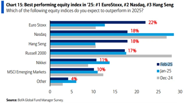 BoA FMS únor 2025 - na jakých trzích manažeři čekají outperformance v roce 2025