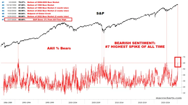 S&P 500 a 7 nejvyšších podílů medvědů v průzkumu AAII