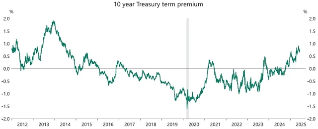 Tzv. term premium 10letých vládních dluhopisů USA