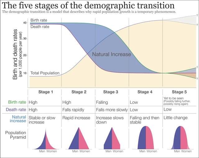 Pět fází demografického vývoje populace