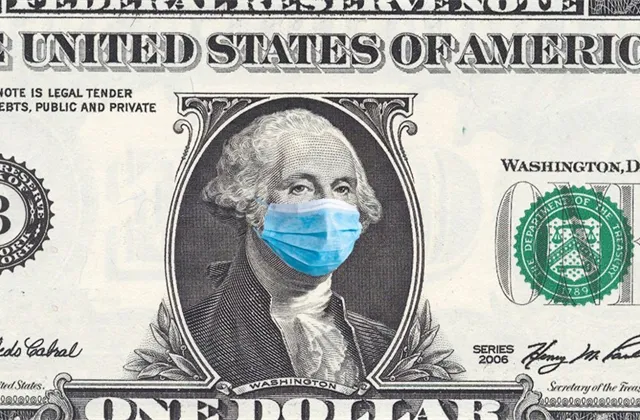 Dolar, koronavirus - ilustrační foto