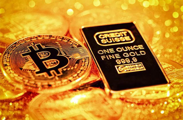 Bitcoin a zlato - ilustrační foto