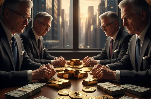 Bohatí investoři, zlato, bitcoin, dolar - ilustrační foto
