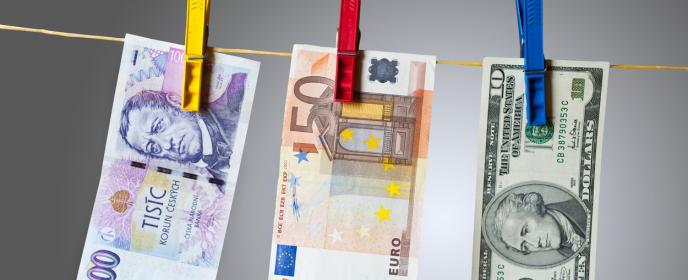Dolar, euro, koruna - ilustrační foto